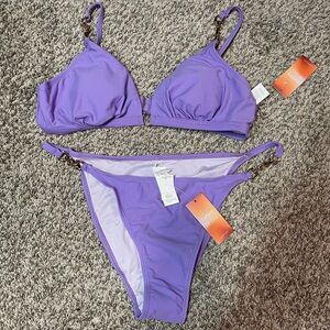 Cupshe X JoJo Purple o-ring bikini top and high cut bottoms set